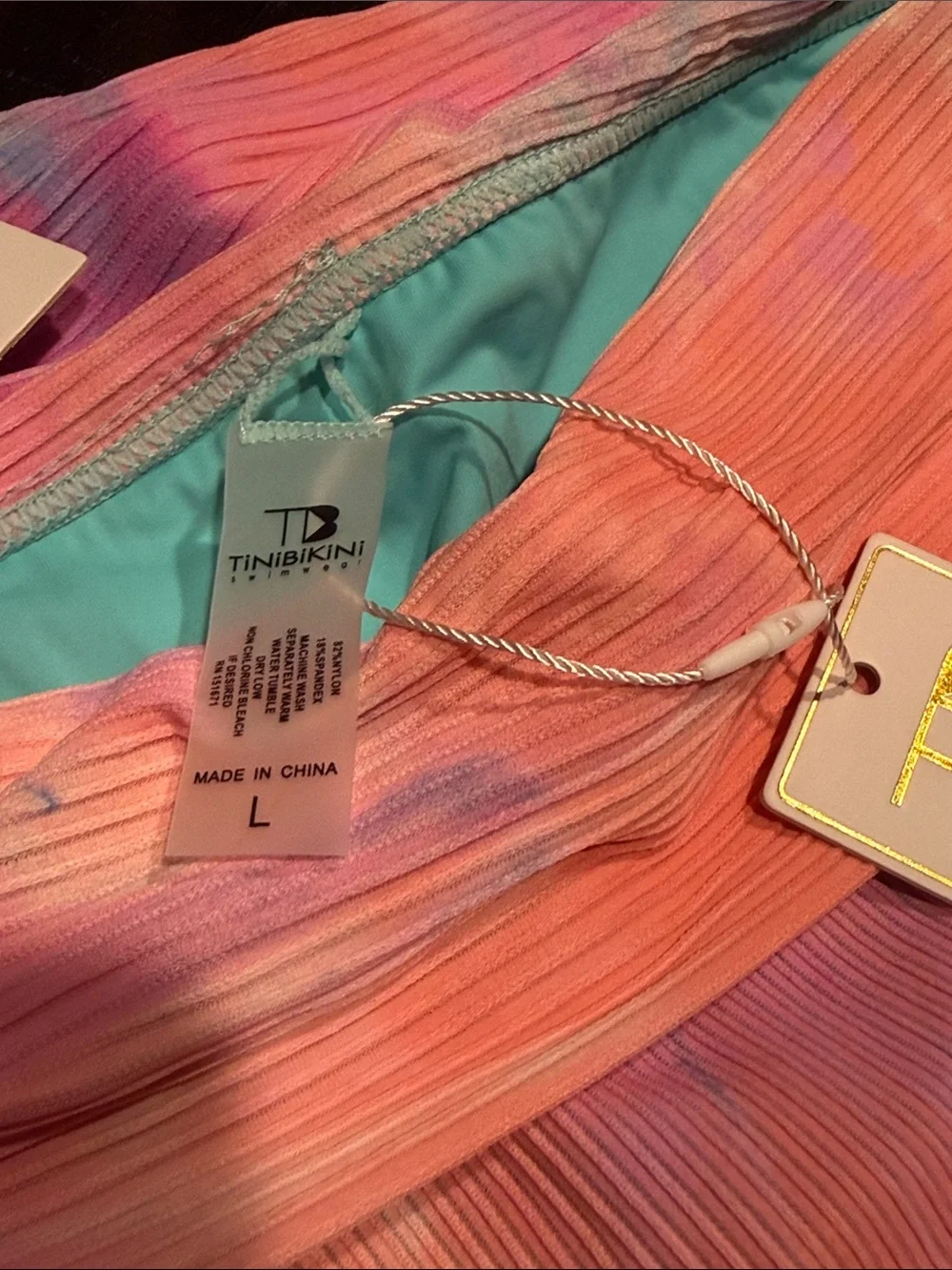 TiniBikini pink and blue tie-dye ribbed two-piece bikini set NWT Size L